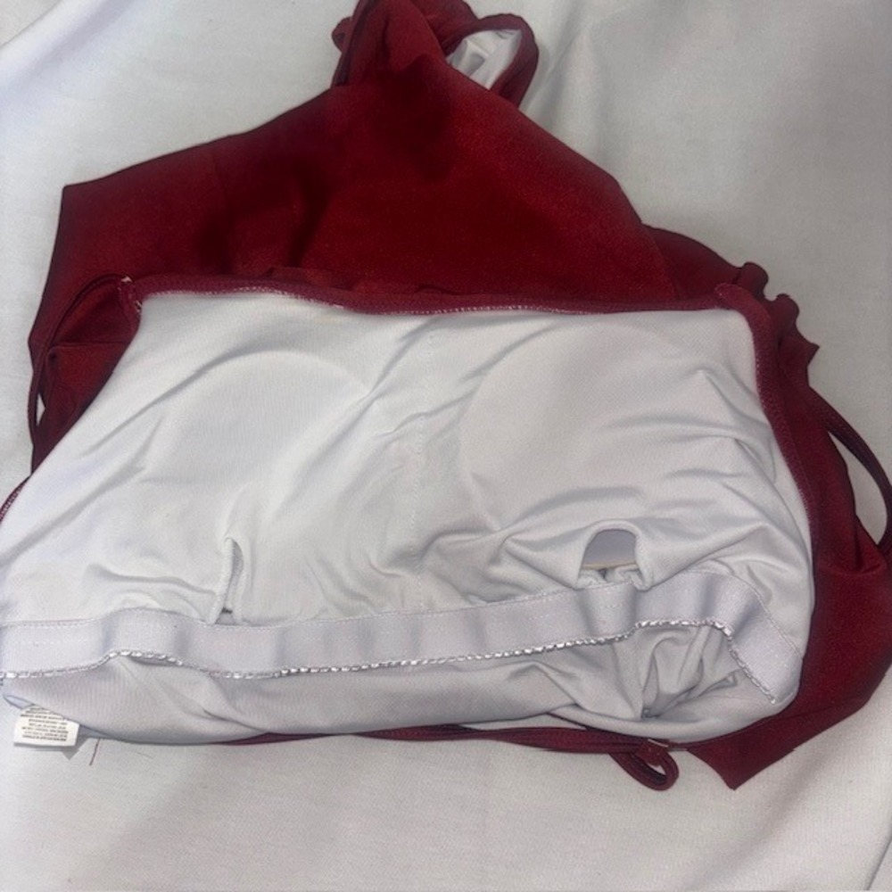 CUPSHE Womens Burgundy Ruffle Flounce Lace Up Back One Piece Swimsuit Size M - Picture 6 of 7